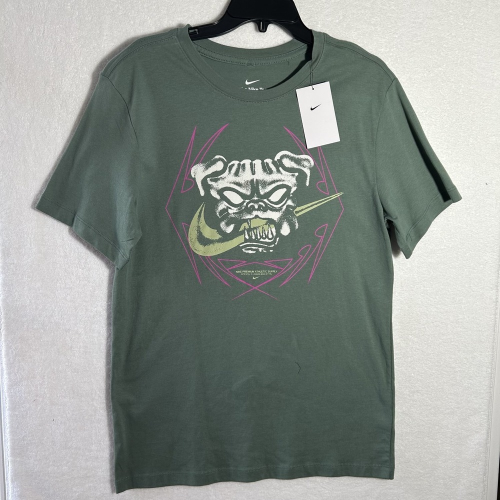 Nike Mens Size M Green Bulldog Print Short Sleeve T Shirt